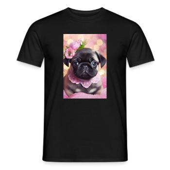 Joli bouledogue avec couronne de fleurs - T-shirt homme - noir - Devant - AI Model Male 178 light (178cm)