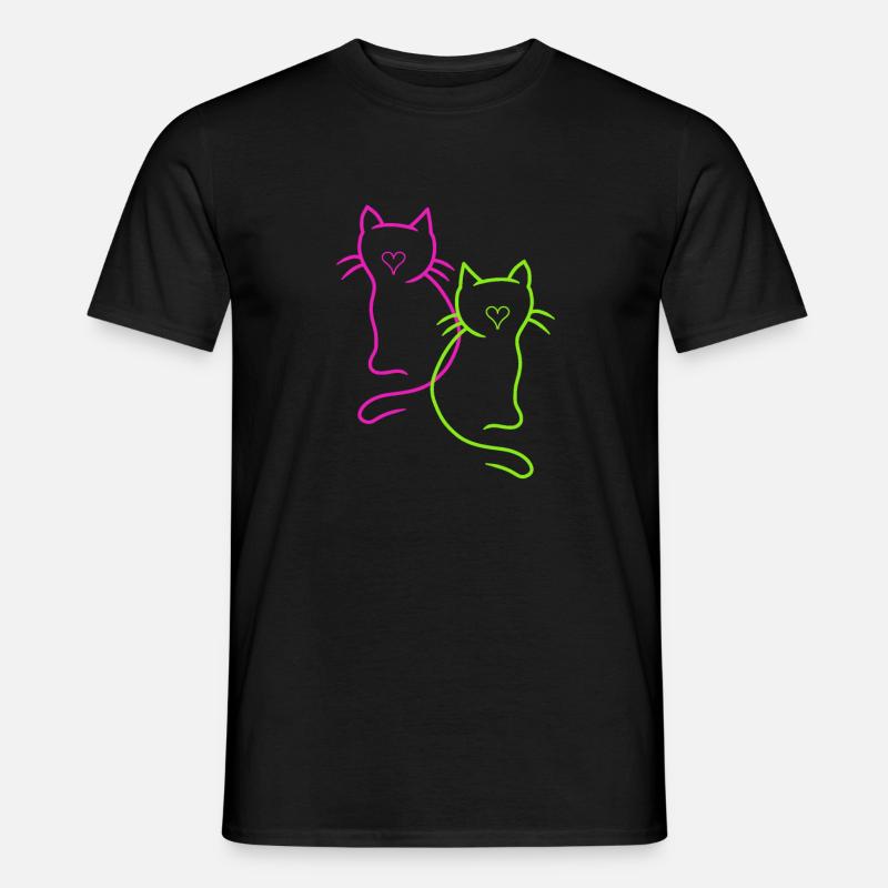 Retro Katzen Herz - Männer T-Shirt - Schwarz