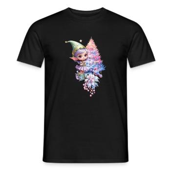 Cute Christmas elf in delicate violet colors - Men's T-Shirt - black - Front - AI Model Male 178 light (178cm)