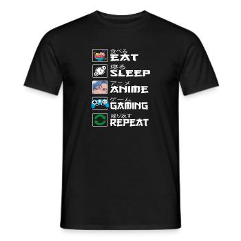 Manger Dormir Anime Gaming Répéter Kawaii Otaku Anime - T-shirt homme - noir - Devant - AI Model Male 178 light (178cm)
