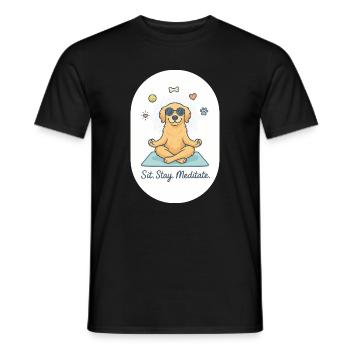 Zen Golden Retriever: The Fluffy Life Coach - Men's T-Shirt - black - Front - AI Model Male 178 light (178cm)