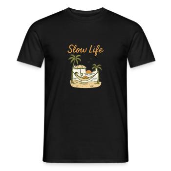 Slow Life Hängematte bei Sonnenuntergang - Männer T-Shirt - Schwarz - Vorne - AI Model Male 178 light (178cm)
