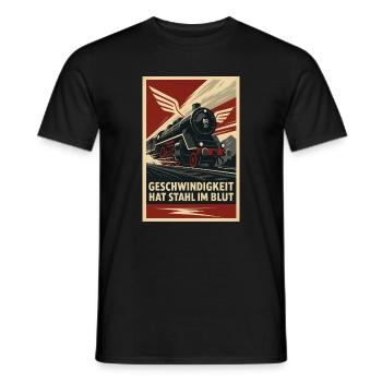 Railway speed has steel in its blood - Men's T-Shirt - black - Front - AI Model Male 178 light (178cm)