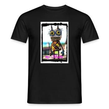 Poupée de chiffon colorée avec un visage curieux - T-shirt homme - noir - Devant - AI Model Male 178 light (178cm)