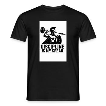 Spartan Discipline – Langhantel Speer - Männer T-Shirt - Schwarz - Vorne - AI Model Male 178 light (178cm)