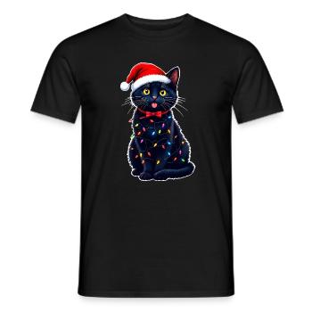 Chat Noël Drôle de Père Noël - T-shirt homme - noir - Devant - AI Model Male 178 light (178cm)