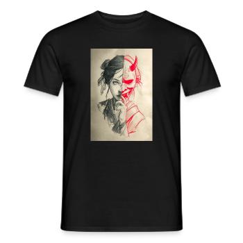 Portrait de dualité : Femme et Oni - T-shirt homme - noir - Devant - AI Model Male 178 light (178cm)
