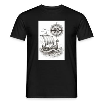 Navire à voile Compass Viking - T-shirt homme - noir - Devant - AI Model Male 178 light (178cm)