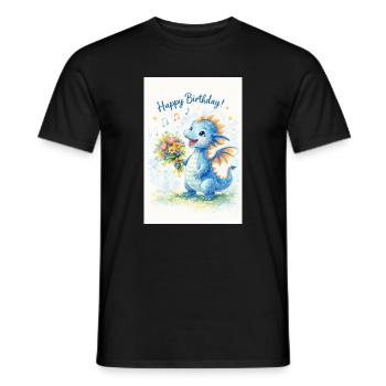 Blauer Drache mit Blumenstrauß - Männer T-Shirt - Schwarz - Vorne - AI Model Male 178 light (178cm)