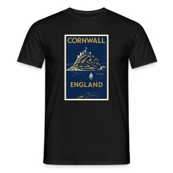 Cornwall, Angleterre – Affiche de voyage Art déco - T-shirt homme - noir - Devant - AI Model Male 178 light (178cm)
