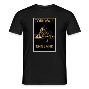 Cornwall, Angleterre – Affiche de voyage Art déco - T-shirt homme - noir - Devant - AI Model Male 178 light (178cm)
