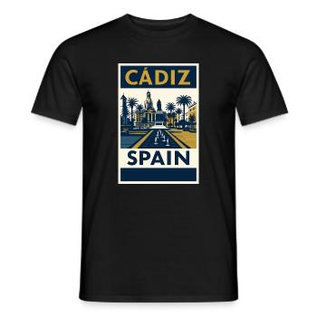 Cadix, Espagne – Poster de voyage rétro bleu marine/or - T-shirt homme - noir - Devant - AI Model Male 178 light (178cm)