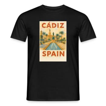 Cadix, Espagne – Plaza des affiches de voyage aquarelle - T-shirt homme - noir - Devant - AI Model Male 178 light (178cm)