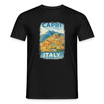 Capri Italien – Aquarell Reiseposter Mediterran - Männer T-Shirt - Schwarz - Vorne - AI Model Male 178 light (178cm)