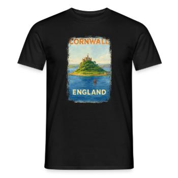 Cornwall England – Watercolor Travel Poster - Men's T-Shirt - black - Front - AI Model Male 178 light (178cm)