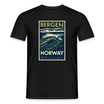 Bergen Norwegen – Vintage Reiseposter Fjord - Männer T-Shirt - Schwarz - Vorne - AI Model Male 178 light (178cm)