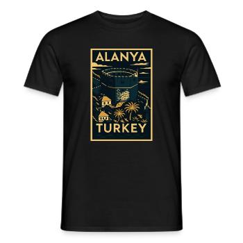 Alanya Türkei – Vintage Reiseplakat Linocut - Männer T-Shirt - Schwarz - Vorne - AI Model Male 178 light (178cm)
