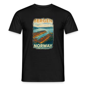 Bergen Norwegen – Aquarell Vintage Reiseposter - Männer T-Shirt - Schwarz - Vorne - AI Model Male 178 light (178cm)