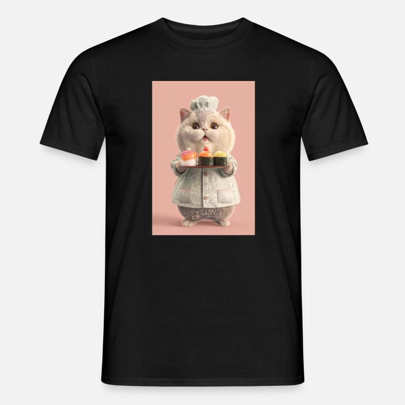 Pastel Sushi Chef Katze - Männer T-Shirt - Schwarz
