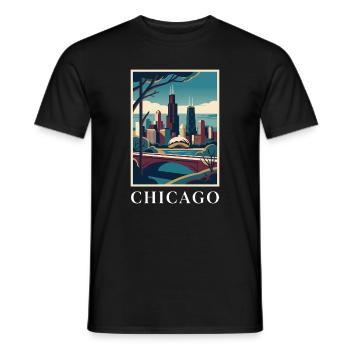Chicago Illinois Poster Skyline Deco Vista - Men's T-Shirt - black - Front - AI Model Male 178 light (178cm)