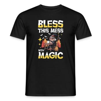 Bless This Mess With Magic Hexe Coffee Broom - Men's T-Shirt - black - Front - AI Model Male 178 light (178cm)