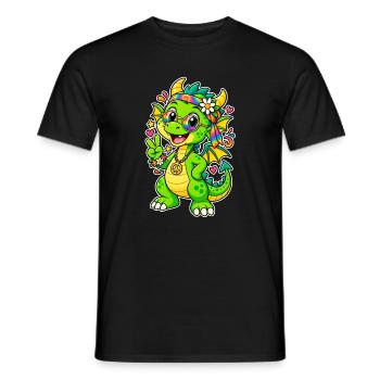 Hippie Dragon with Rainbow Bandana - Men's T-Shirt - black - Front - AI Model Male 178 light (178cm)