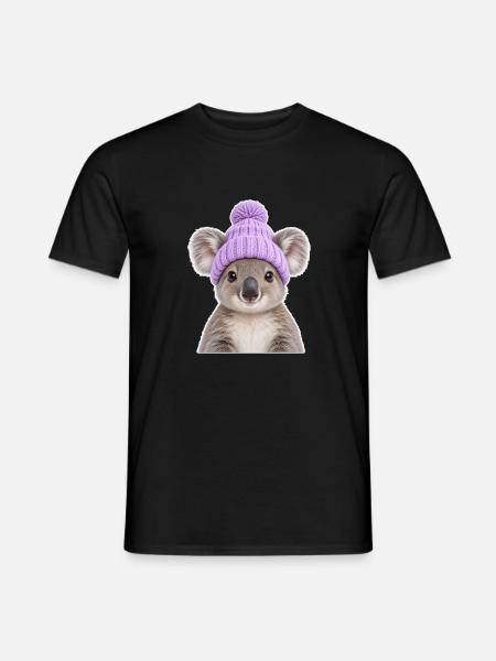 Knuffiger Koala mit Lavendel-Mütze - Männer T-Shirt - Schwarz