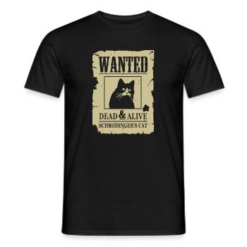 Chat drôle, chat Schrodinger recherché mort et vivant - T-shirt homme - noir - Devant - AI Model Male 178 light (178cm)