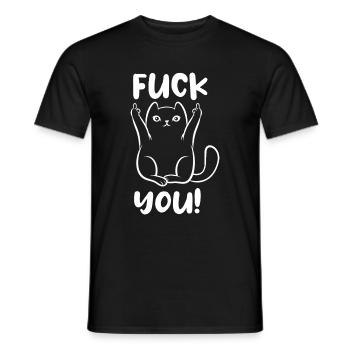Fuck you - Katze - Mittelfinger - Männer T-Shirt - Schwarz - Vorne - AI Model Male 178 light (178cm)