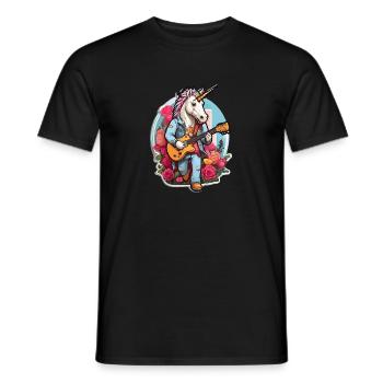 Einhorn spielt Gitarre auf einer Blumenwiese - Männer T-Shirt - Schwarz - Vorne - AI Model Male 178 light (178cm)