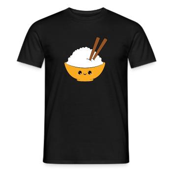 cute rice bowl, sweet rice teller, delicious, smiling - Men's T-Shirt - black - Front - AI Model Male 178 light (178cm)