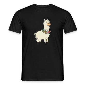 Alpaca with flowers. - Men's T-Shirt - black - Front - AI Model Male 178 light (178cm)