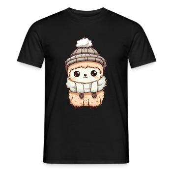 Alpaca Winter Animal Cute Comic - Men's T-Shirt - black - Front - AI Model Male 178 light (178cm)