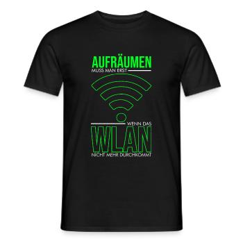 Aufräumen muss man erst wenn das Wlan nicht mehr d - Männer T-Shirt - Schwarz - Vorne - AI Model Male 178 light (178cm)