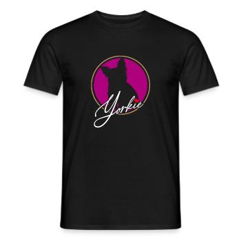 Yorkshire Terrier in colored circle with red heart - Men's T-Shirt - black - Front - AI Model Male 178 light (178cm)