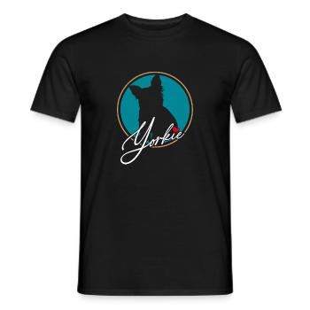 Yorkshire Terrier in colored circle with red heart - Men's T-Shirt - black - Front - AI Model Male 178 light (178cm)