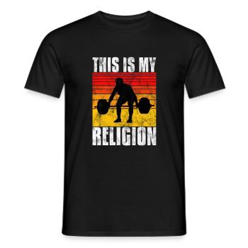 Bodybuilding is my religion Bpdybuilder GYM Retro - Men's T-Shirt - black - Front - AI Model Male 178 light (178cm)