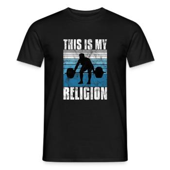 Bodybuilding is my religion Bpdybuilder GYM Retro - Men's T-Shirt - black - Front - AI Model Male 178 light (178cm)