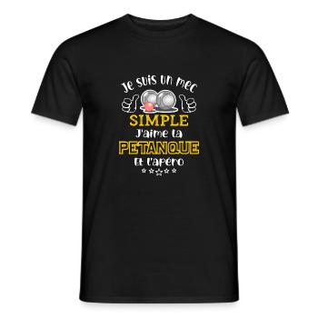 je suis un mec simple j'aime pétanque et l'apéro - T-shirt homme - noir - Devant - AI Model Male 178 light (178cm)