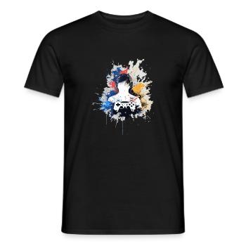 Gamer's watercolor with gamepad - Men's T-Shirt - black - Front - AI Model Male 178 light (178cm)