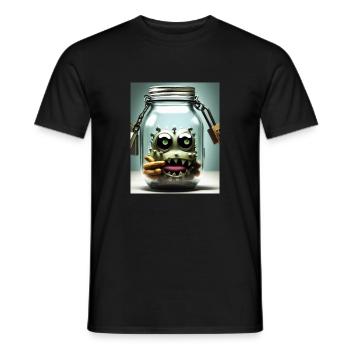 cute little monster in a jar Halloween horror funn - Men's T-Shirt - black - Front - AI Model Male 178 light (178cm)