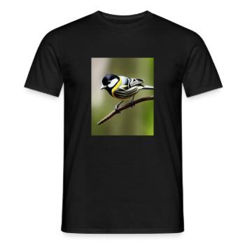 Cool Comic Portrait of a great tit Kohlmeise - Men's T-Shirt - black - Front - AI Model Male 178 light (178cm)