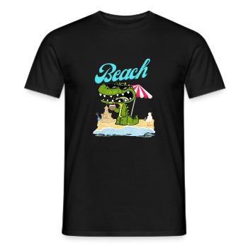 Crocodile on the beach enjoys the holiday - Men's T-Shirt - black - Front - AI Model Male 178 light (178cm)