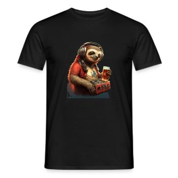 Cooler Faultier DJ mit Bier - Männer T-Shirt - Schwarz - Vorne - AI Model Male 178 light (178cm)