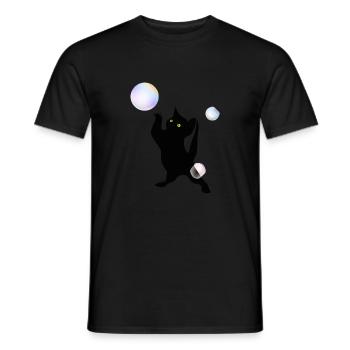 Cat discovering bubbles - Men's T-Shirt - black - Front - AI Model Male 178 light (178cm)