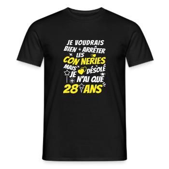 connerie 28 ans / cadeau 28 ans / t-shirt 28 ans - T-shirt homme - noir - Devant - AI Model Male 178 light (178cm)