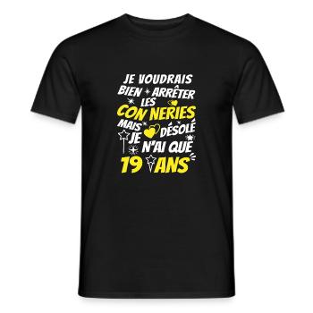 j'ai 19 ans / t-shirt anniversaire 19 ans - T-shirt homme - noir - Devant - AI Model Male 178 light (178cm)