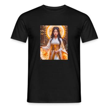 Amaterasu Déesse du soleil rayonnante en kimono blanc avec - T-shirt homme - noir - Devant - AI Model Male 178 light (178cm)