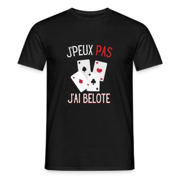 Humour | J'peux pas j'ai belote - T-shirt homme - noir - Devant - AI Model Male 178 light (178cm)