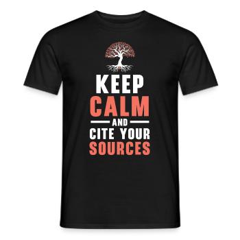 Stay calm and cite your sources. - Men's T-Shirt - black - Front - AI Model Male 178 light (178cm)